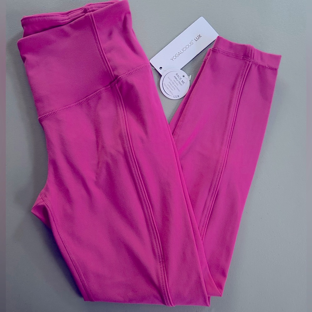 NEW! Yogalicious Lux Race Me High-Rise Ankle Leggings in Raspberry Rose (S)- NWT